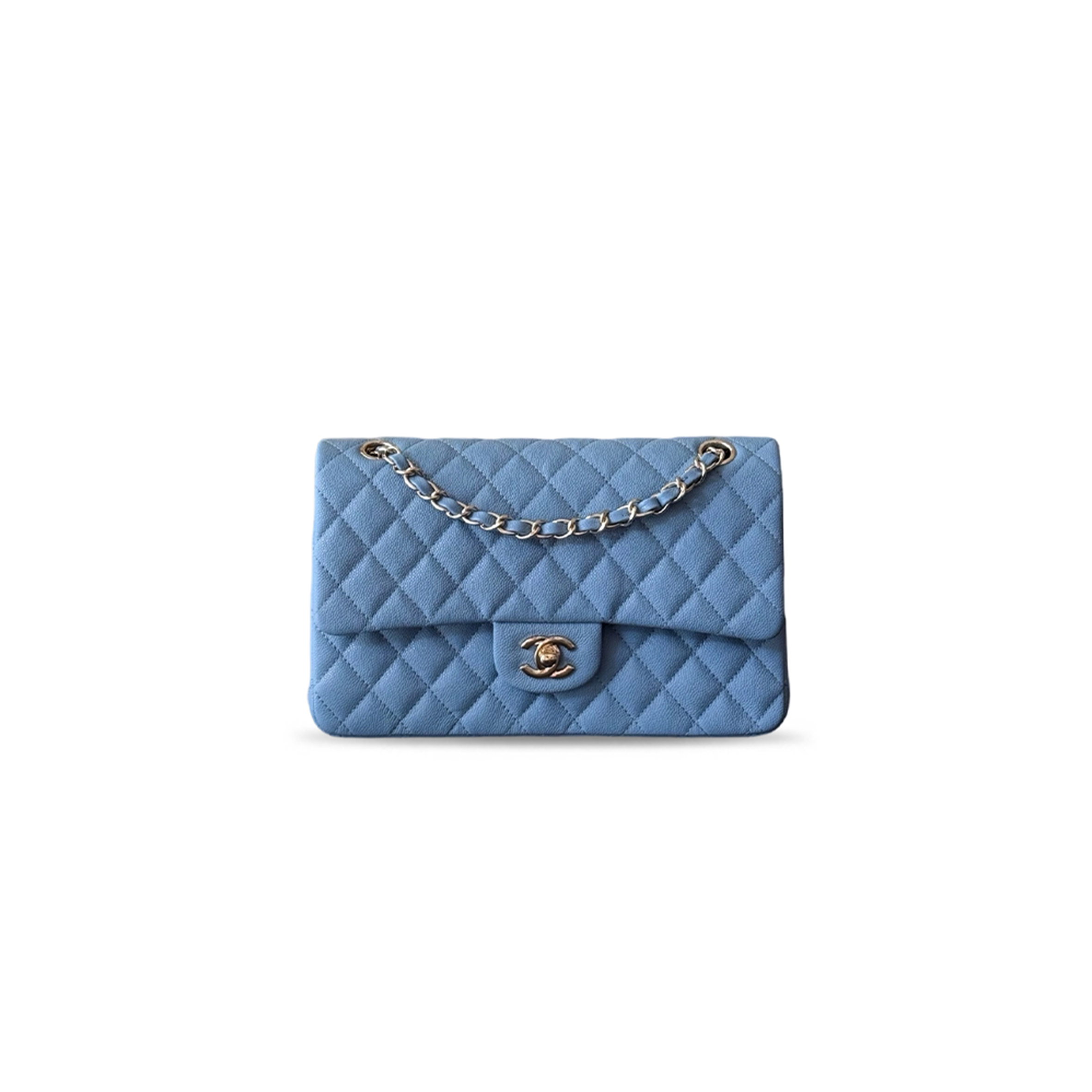 CHANEL MEDIUM CLASSIC DOUBLE FLAP BLUE CAVIAR GOLD HARDWARE A01112 (25.5*15.5*6.5cm)